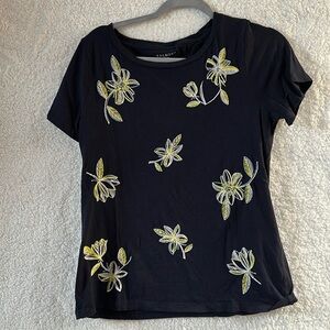 Talbots Modal Cotton Blend Floral Short Sleeve Shirt Size Medium Petite